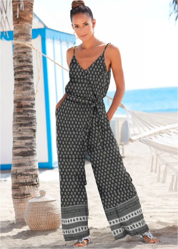 Wrap Front Jumpsuit - Black & White sold by VENUS