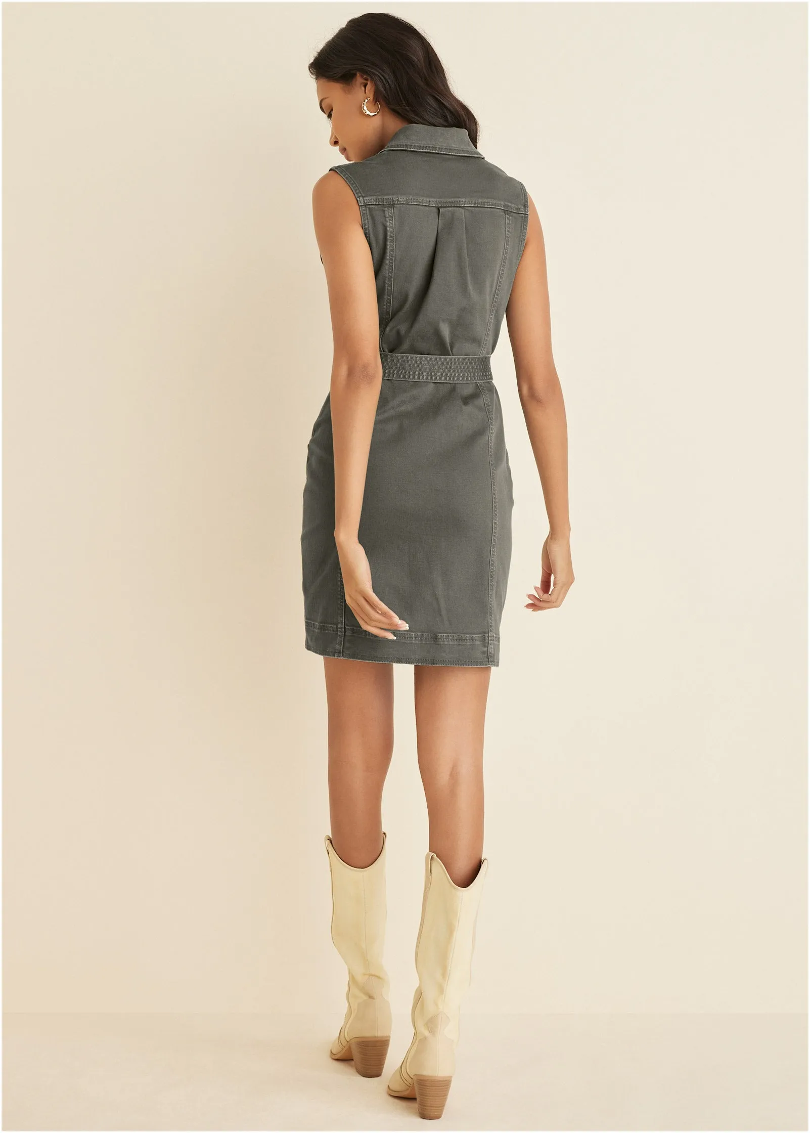 Colored Twill Utility Dress - Olive sold by VENUS product image thumbnail 2