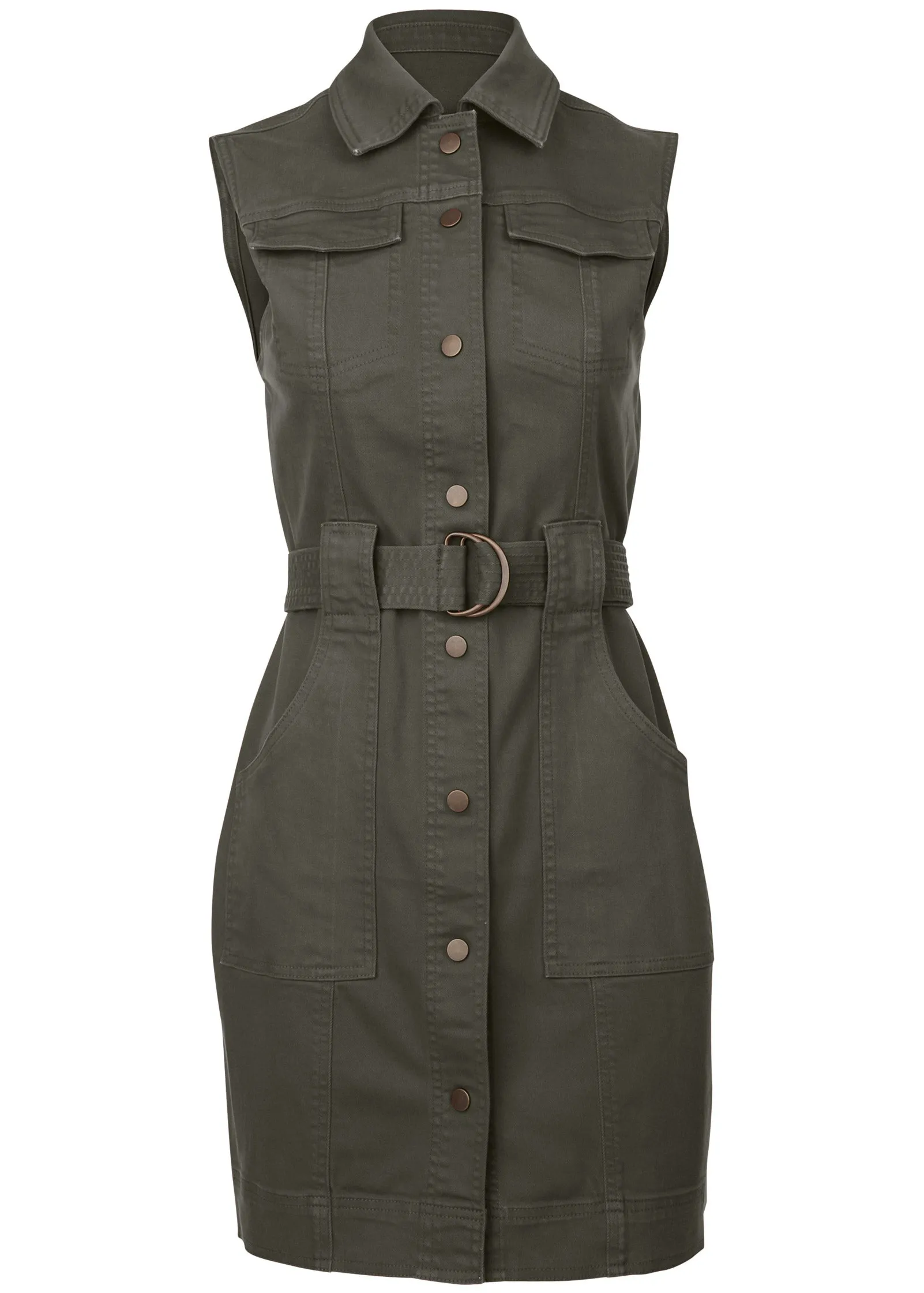 Colored Twill Utility Dress - Olive sold by VENUS product image thumbnail 3