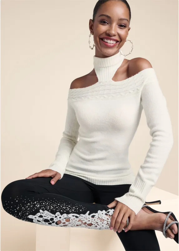 Cutout Turtleneck Sweater - White sold by VENUS
