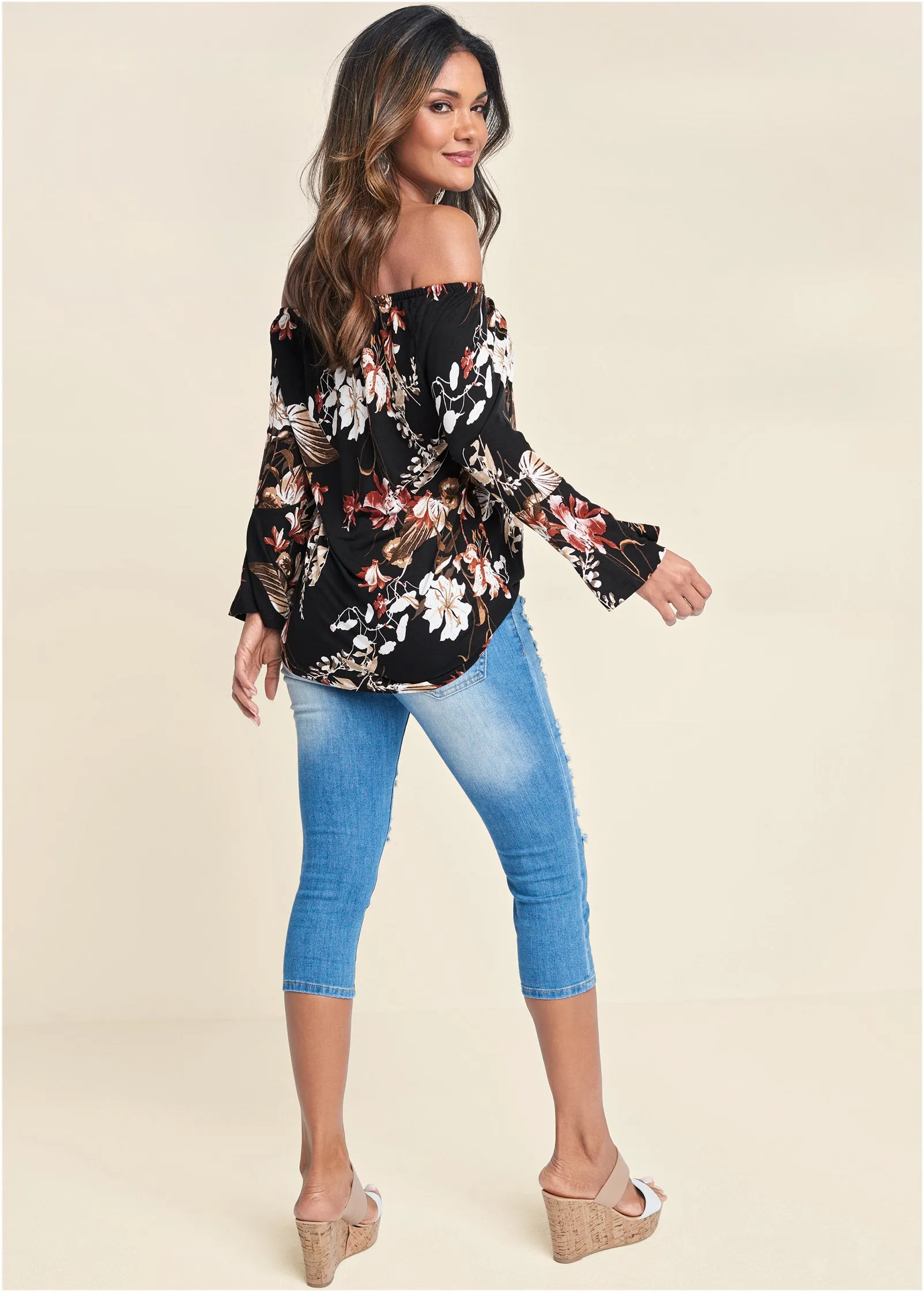 Bell Sleeve Printed Top - Black Multi sold by VENUS product image thumbnail 2
