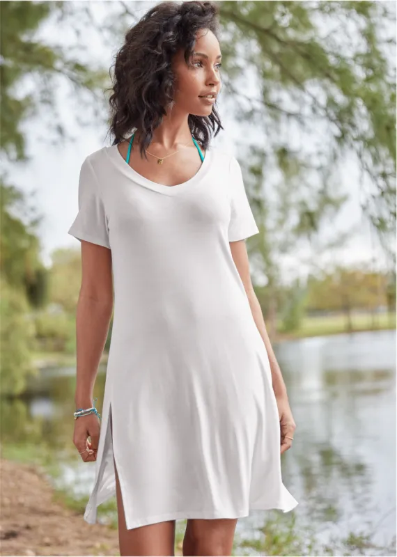 T-Shirt Cover-Up Dress - Pearl White sold by VENUS