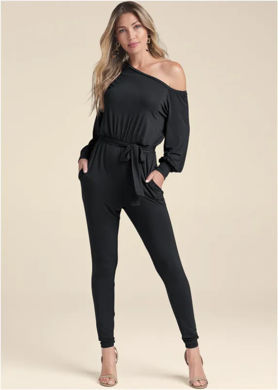 Off-Shoulder Jumpsuit - Black sold by VENUS