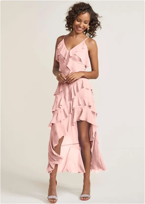 High-Low Ruffle Maxi Dress - Pink sold by VENUS