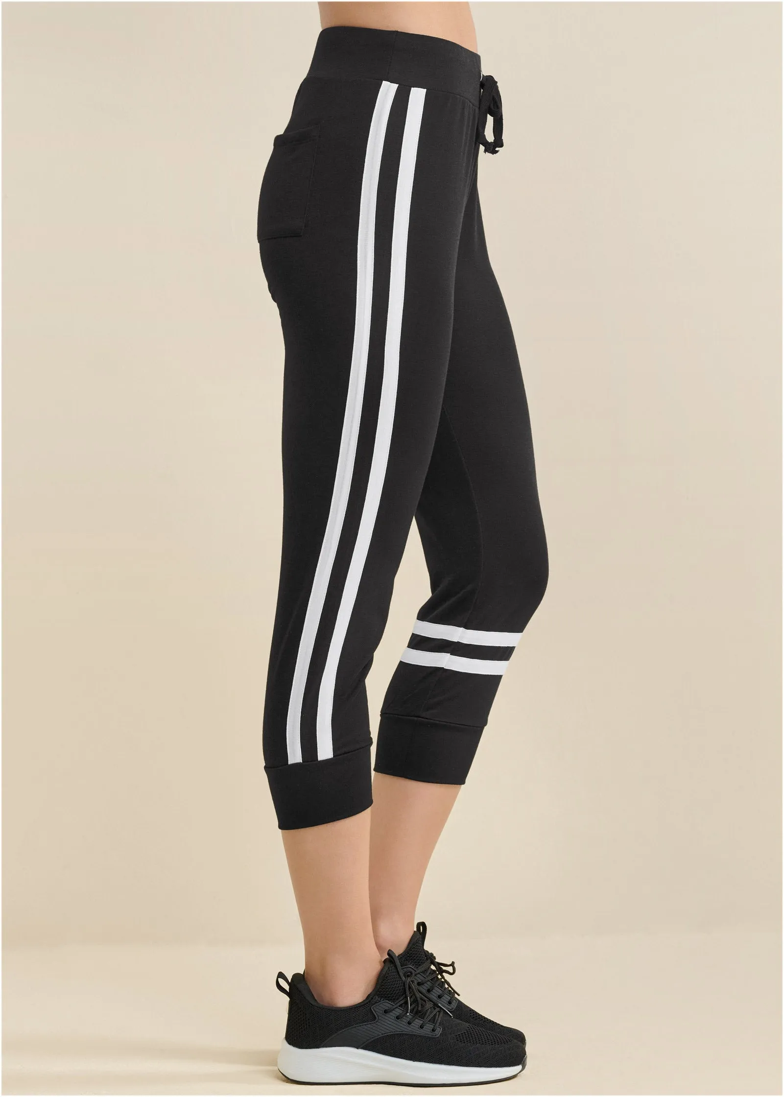 Stripe Detail Lounge Capris - Black & White sold by VENUS product image thumbnail 3