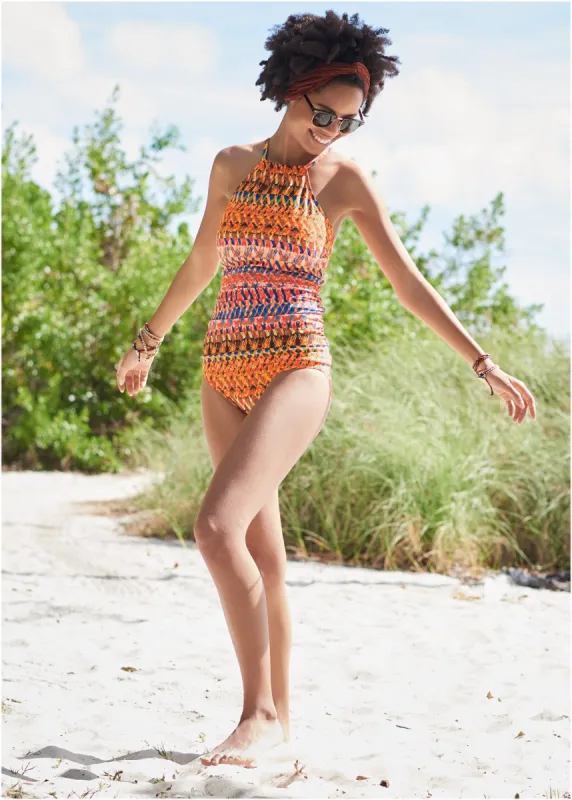 Ruched Side Halter Tankini - Island Stripes sold by VENUS