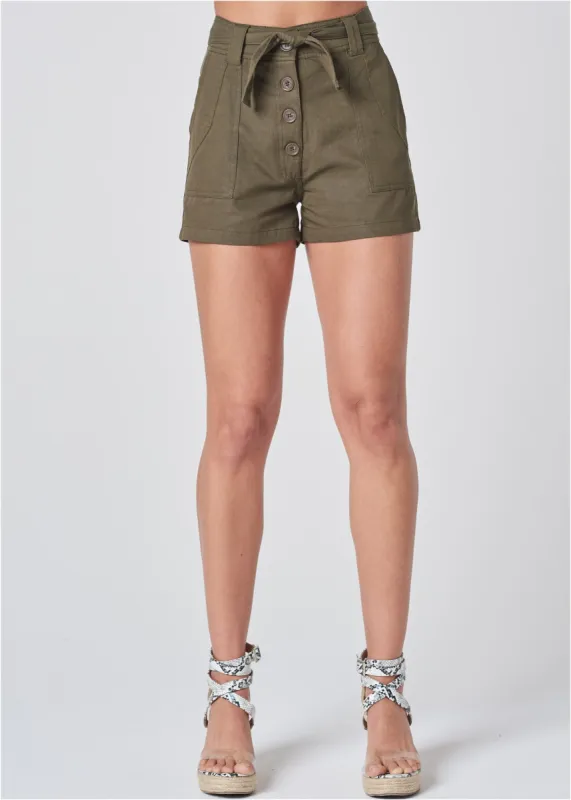 Belted Utility Short - Olive sold by VENUS