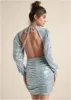 Open-Back Shimmer Dress - Blue Metallic sold by VENUS