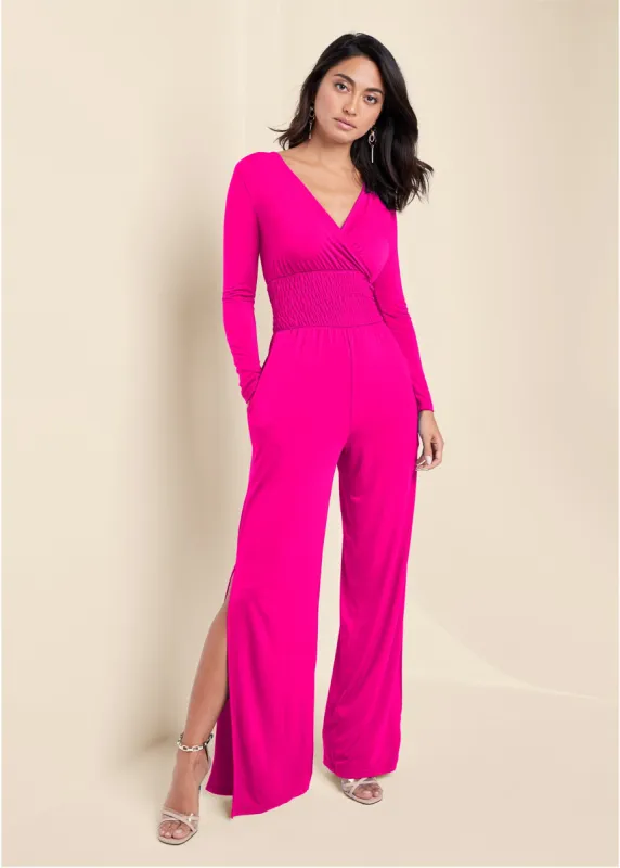 Smocked Waist Jumpsuit - Pink sold by VENUS