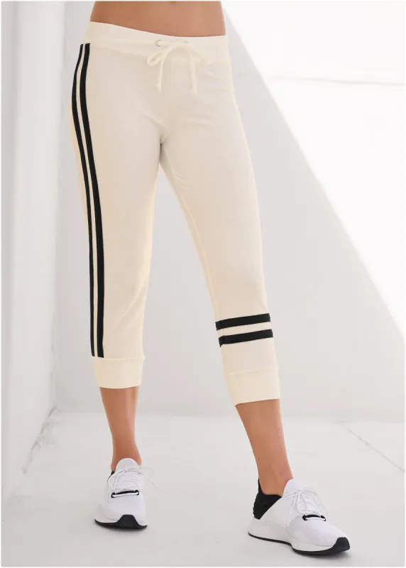 Stripe Detail Lounge Capris - White & Black sold by VENUS