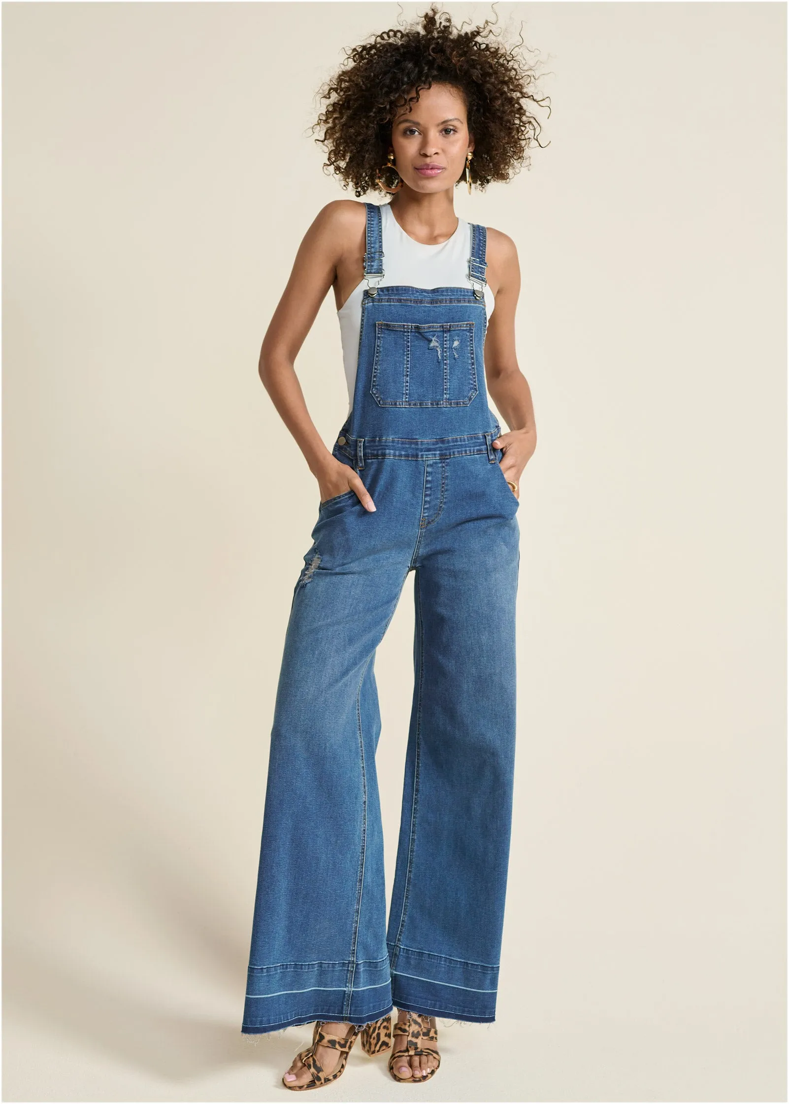 Denim Flare Overalls - Medium Wash sold by VENUS