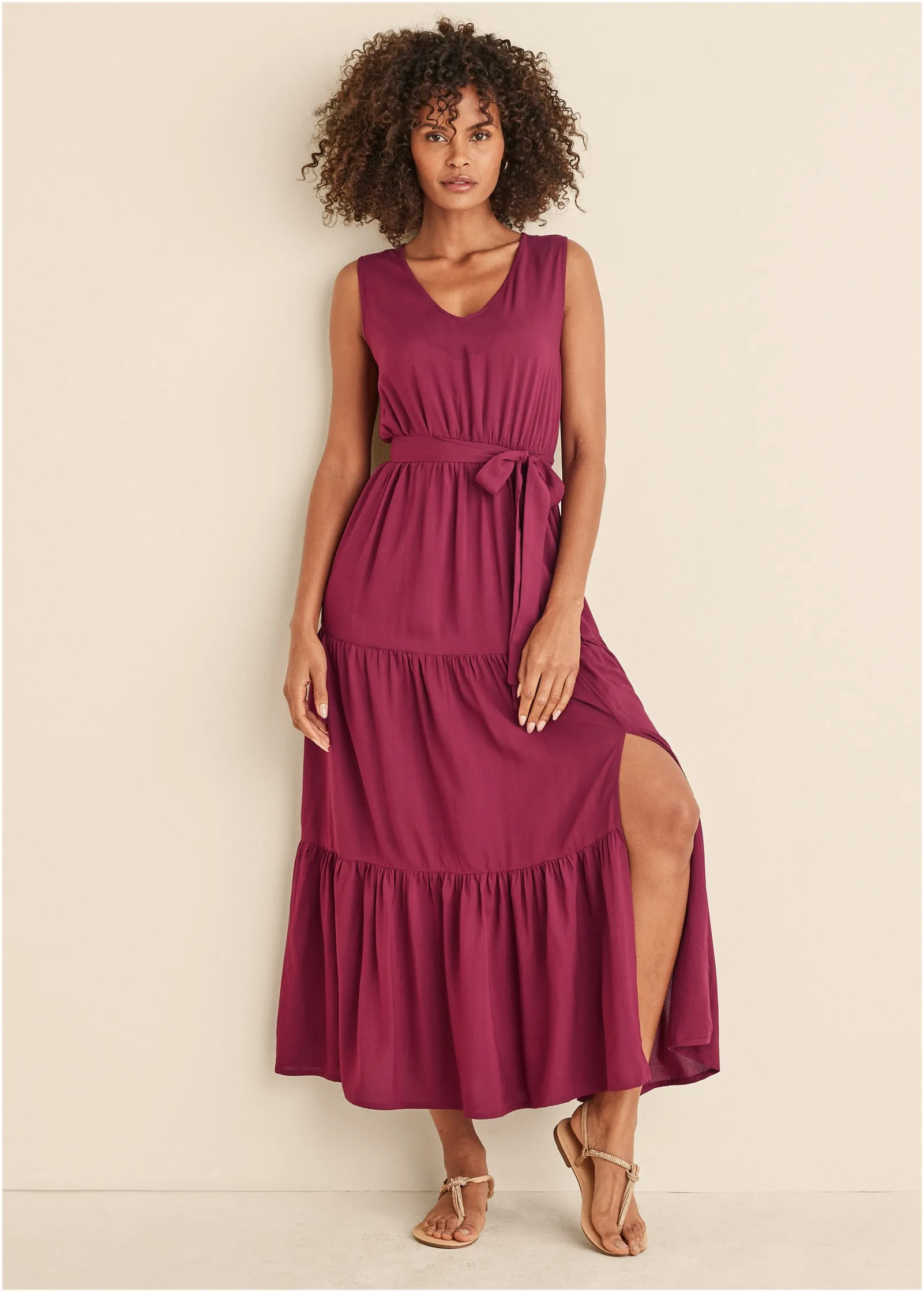 Wrap Tiered Maxi Dress - Mauve sold by VENUS