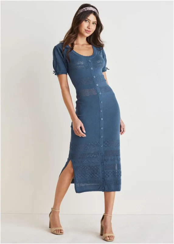 Pointelle Midi Dress - Navy sold by VENUS