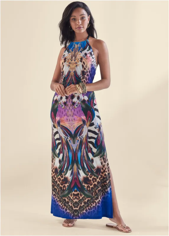 Jungle Party Halter Dress  - Purple Multi sold by VENUS