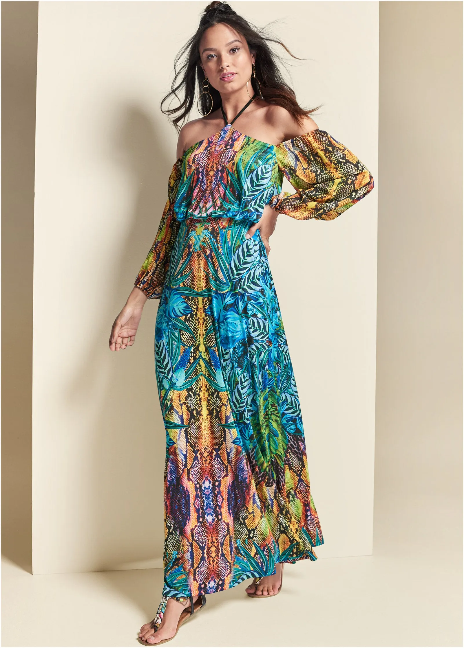 Printed Maxi Dress - Blue Multi sold by VENUS