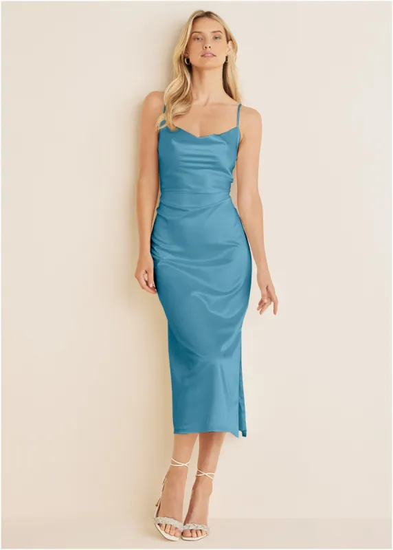 Cowl Neck Slip Dress - Blue sold by VENUS