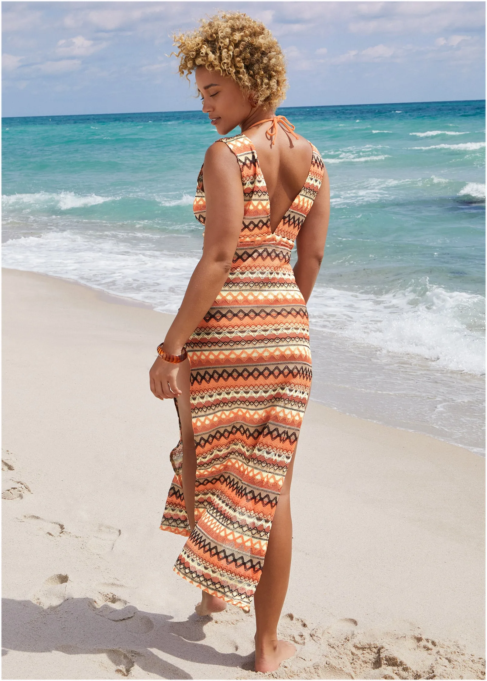 Crochet Maxi Cover-Up Dress - Tan Combo sold by VENUS product image thumbnail 2