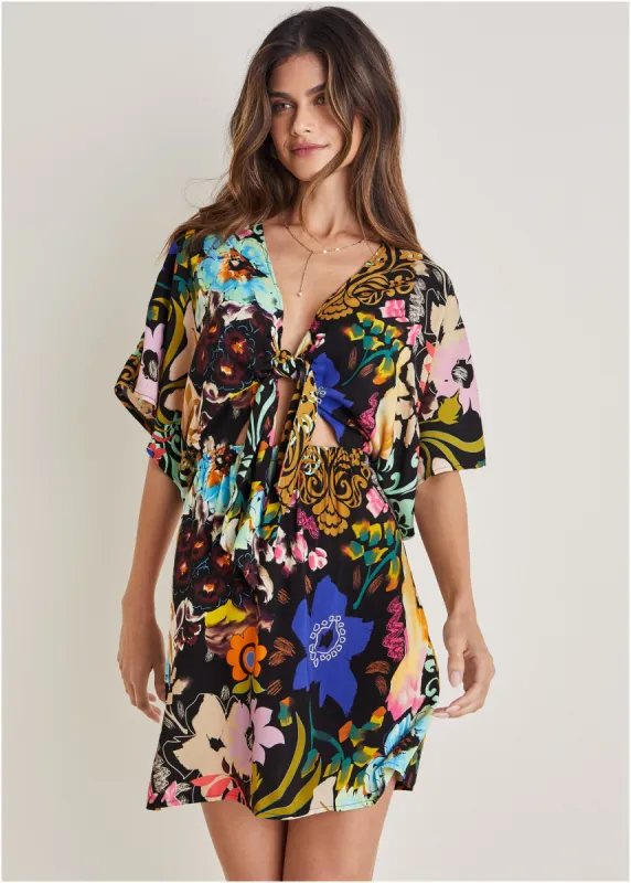 Printed Tie Mini Dress - Viva La Vida sold by VENUS
