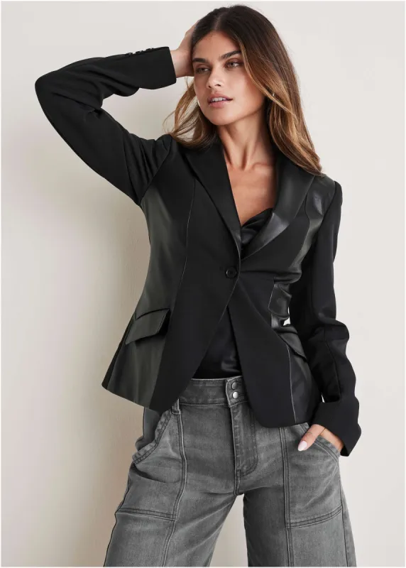 Peplum contrast blazer - Black sold by VENUS