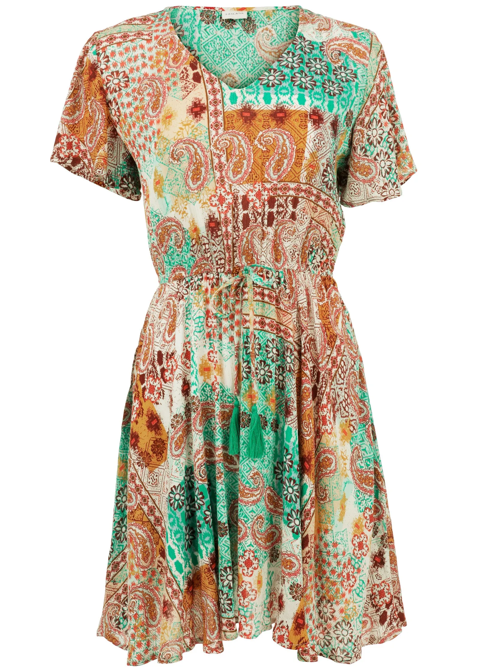 Paisley Print V-Neck Dress - Blue & Orange sold by VENUS product image thumbnail 3