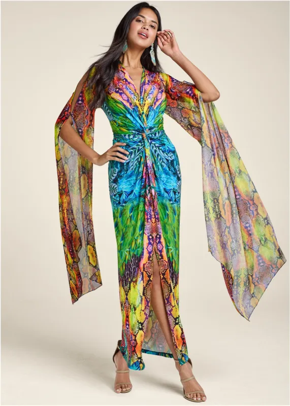 Exaggerated Sleeve Dress - Blue Multi sold by VENUS