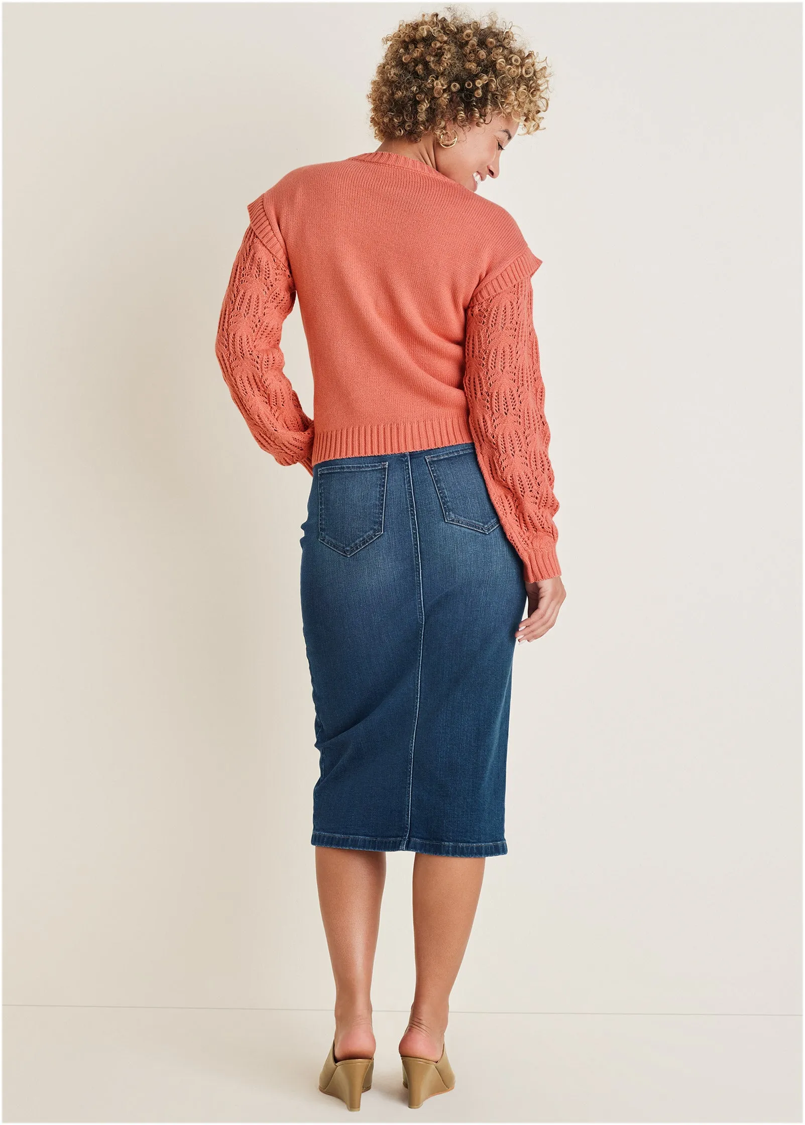 Pointelle Sleeve Crew Neck - Burnt Coral sold by VENUS product image thumbnail 2