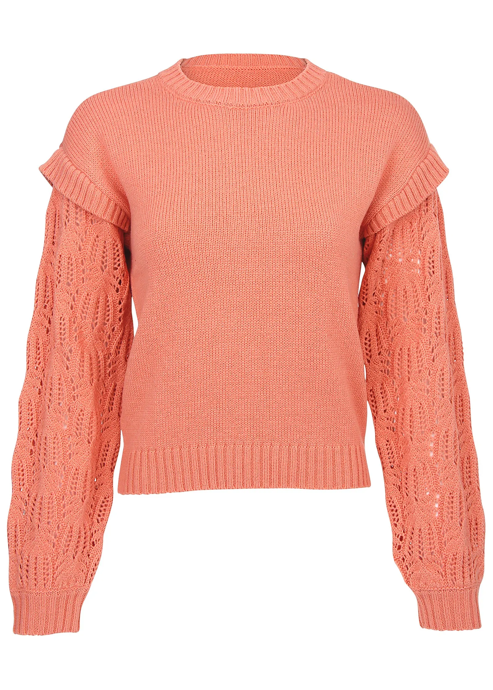 Pointelle Sleeve Crew Neck - Burnt Coral sold by VENUS product image thumbnail 3