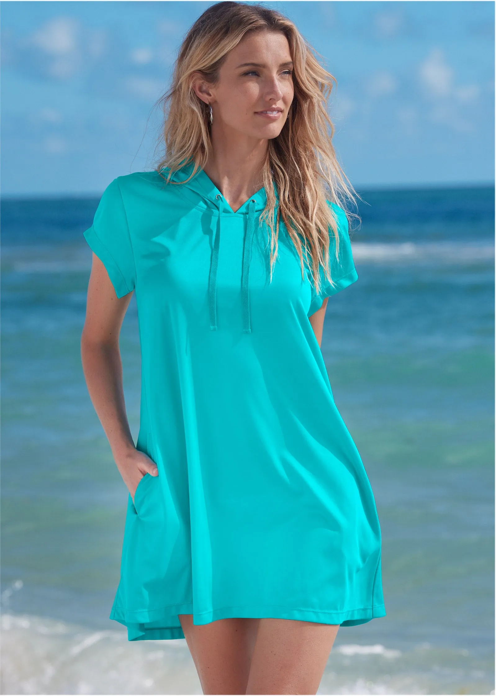 Hoodie Dress Cover-Up - Aqua Reef sold by VENUS