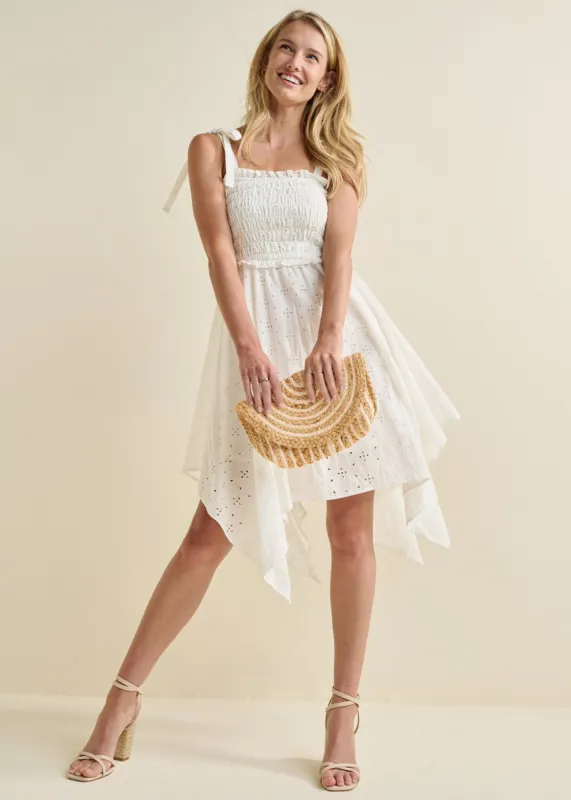 Smocked Top Eyelet Dress - Off White sold by VENUS