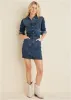 Lace Print Denim Mini Dress - Medium Wash sold by VENUS