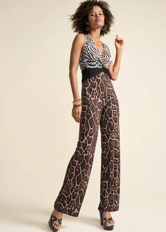 Animal Print Twist Jumpsuit - Black Multi sold by VENUS