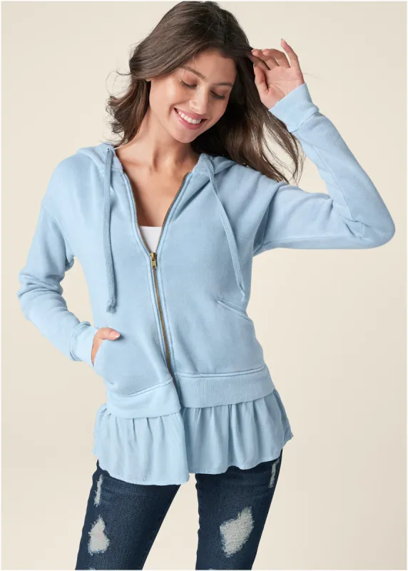 Ruffle Hem Lounge Jacket - Light Blue sold by VENUS
