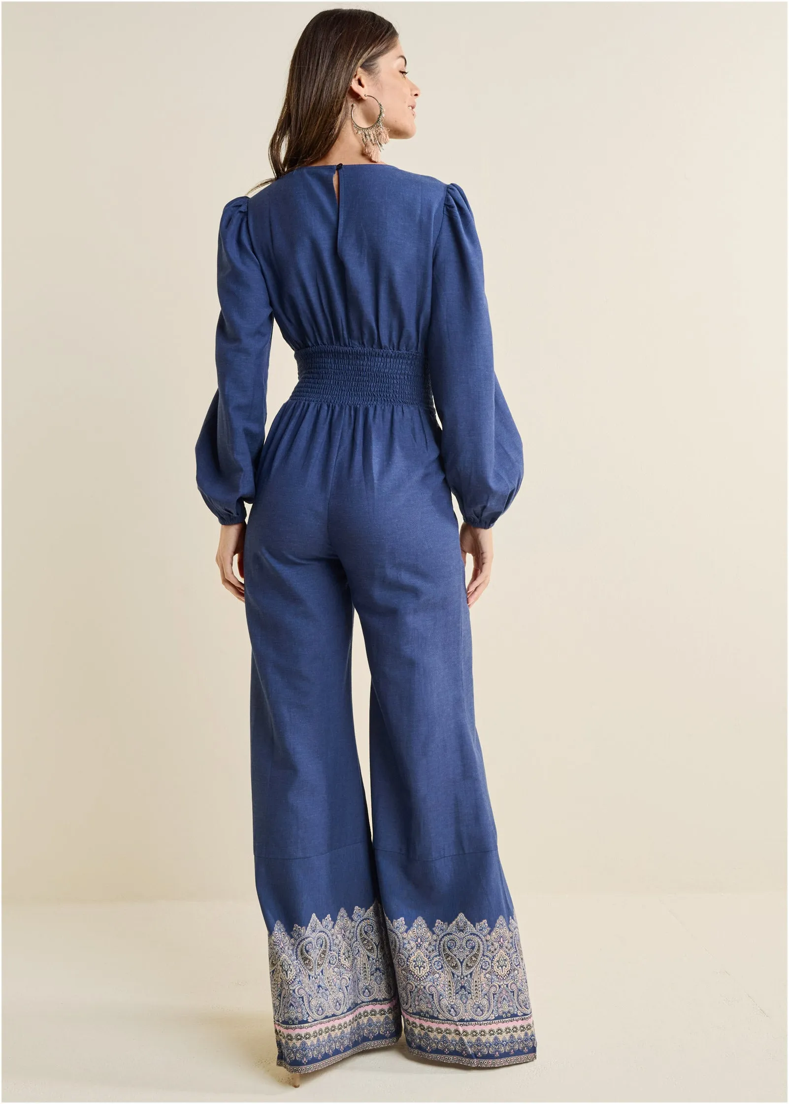 Printed Wide Leg Jumpsuit - Blue Multi sold by VENUS product image thumbnail 2