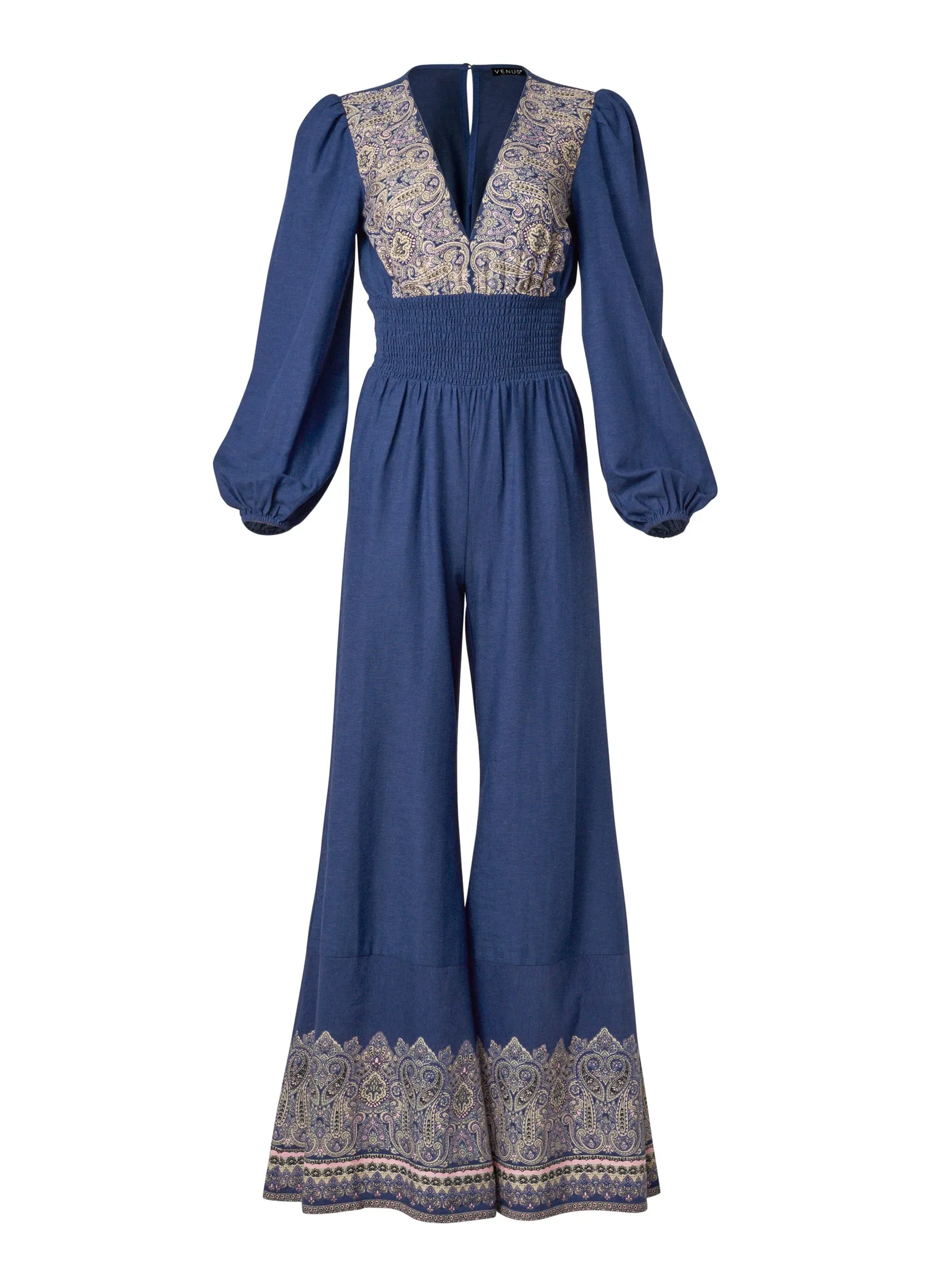 Printed Wide Leg Jumpsuit - Blue Multi sold by VENUS product image thumbnail 5