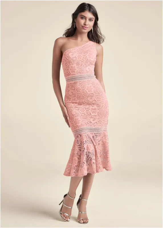 One-Shoulder Lace Dress - Blush sold by VENUS