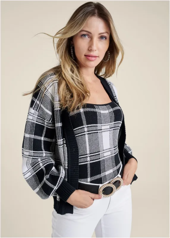 Plaid Sweater Set - Black & White sold by VENUS
