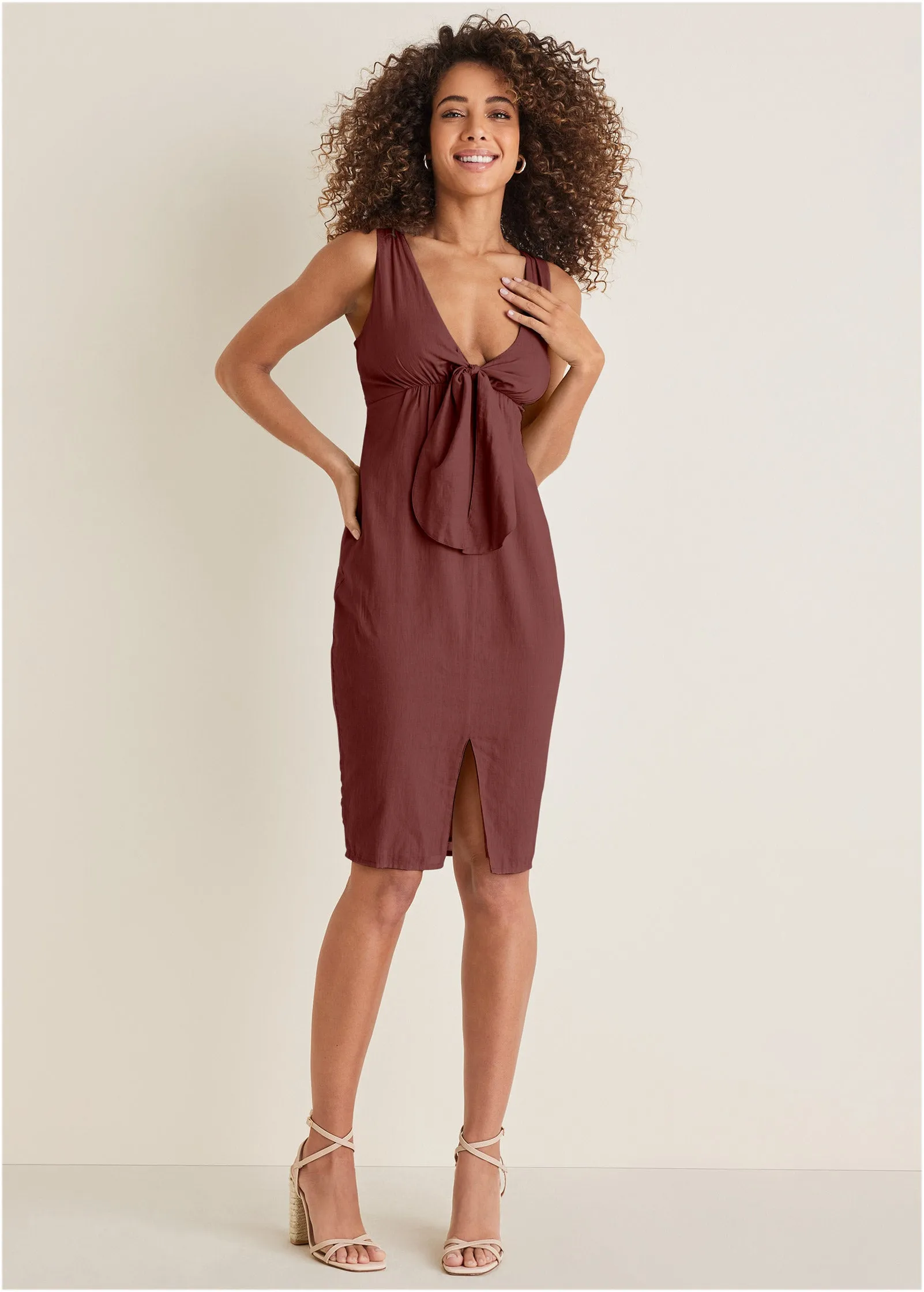 Tie Front Midi Dress - Auburn sold by VENUS