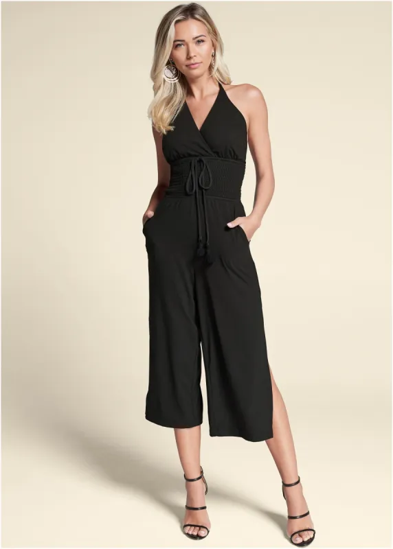 Tassel Halter Jumpsuit - Black sold by VENUS