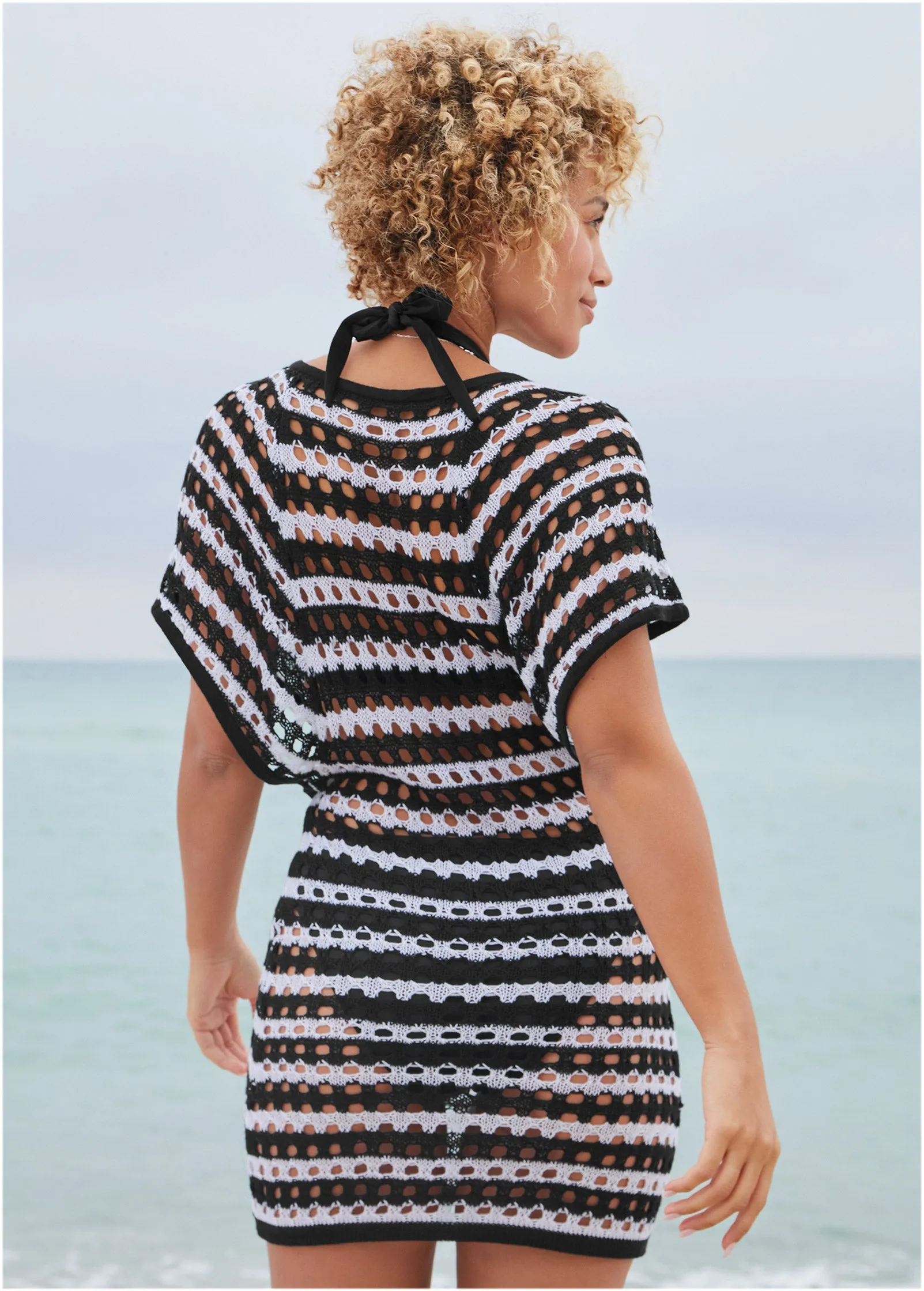 Crochet Mini Cover-Up Dress - Black & White sold by VENUS product image thumbnail 2