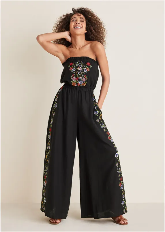Strapless Linen Jumpsuit - Black sold by VENUS