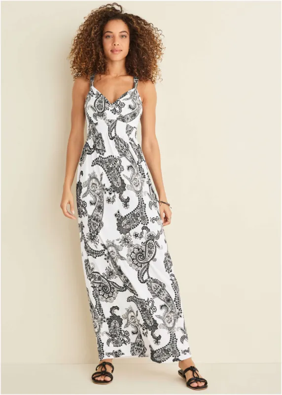 Paisley Print Maxi Dress - Black & White sold by VENUS