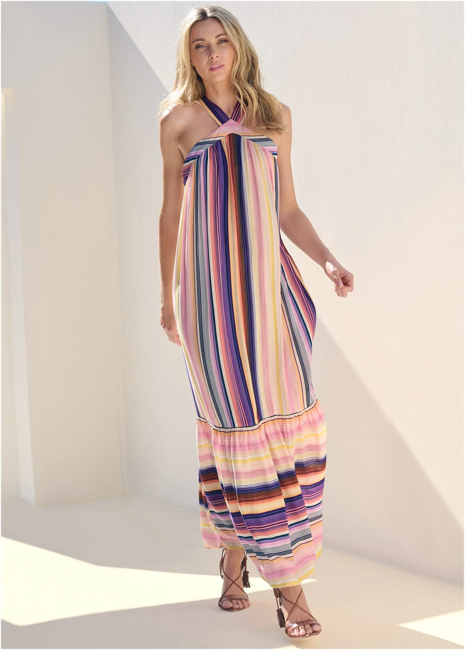 Striped Tiered Maxi Dress - Multi sold by VENUS