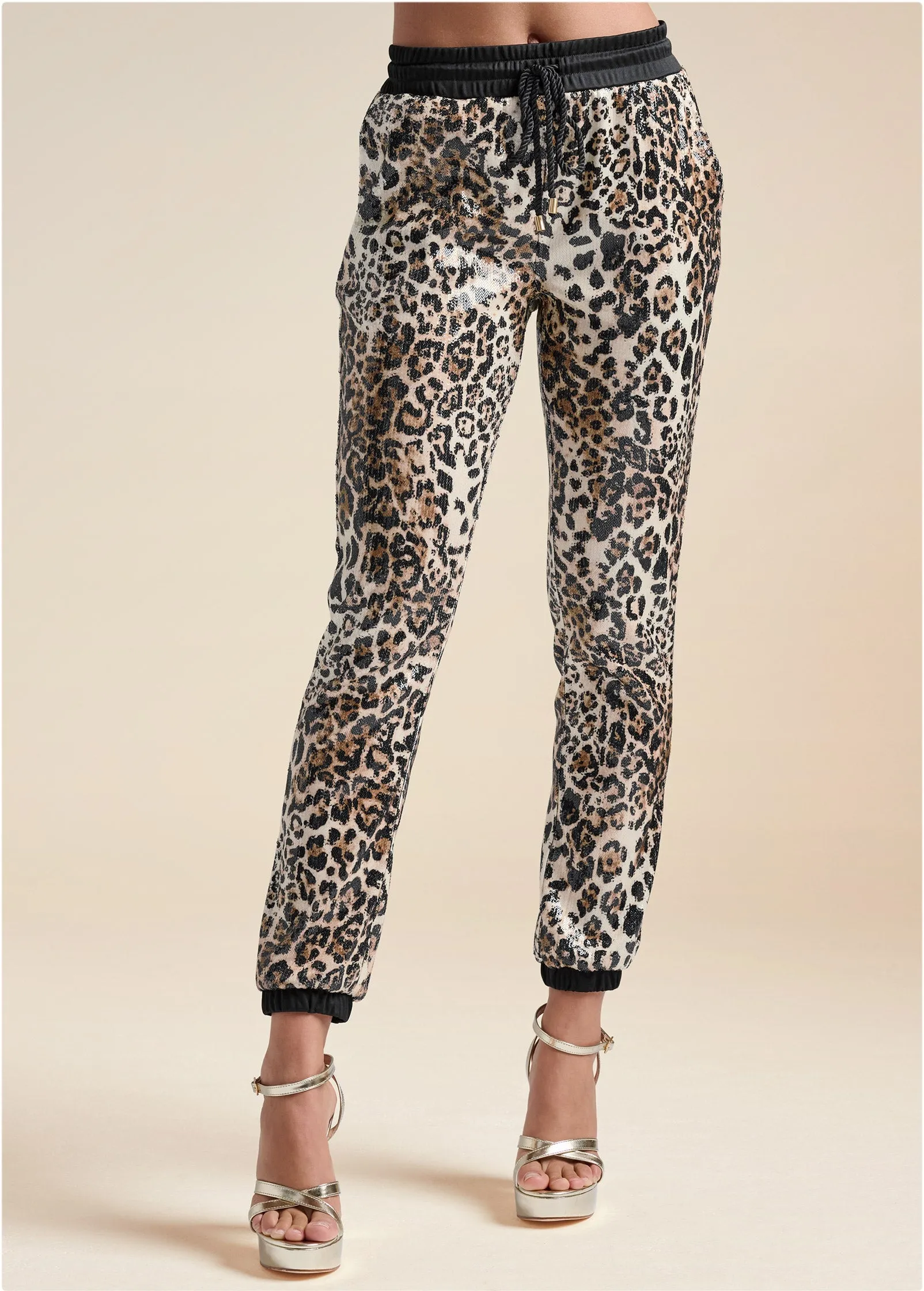 Sequin Jogger Pants - Brown Multi sold by VENUS