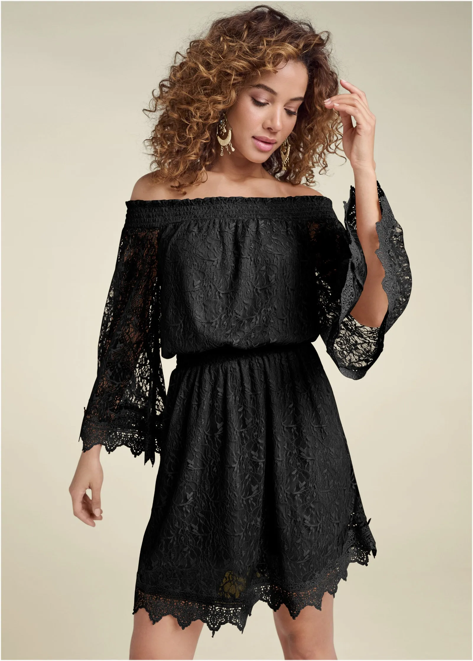 Off-The-Shoulder Lace Dress - Black sold by VENUS