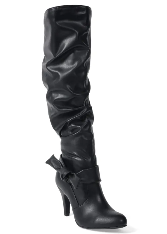 Slouchy High Heel Bow Boots - Black sold by VENUS