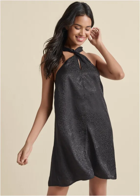 Twist Front Jacquard Dress - Black sold by VENUS