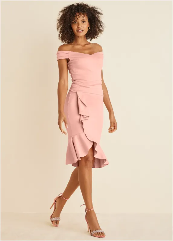 Ruffle Detail Dress - Blush sold by VENUS