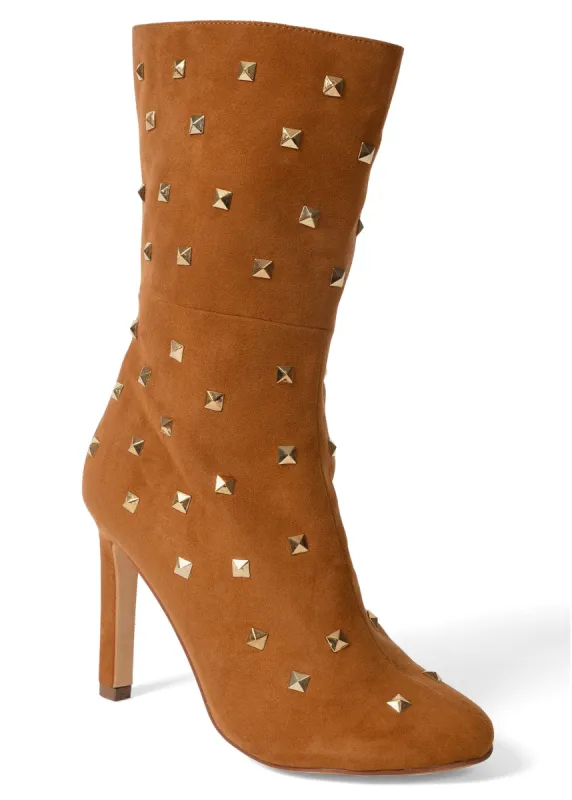 Faux Suede Studded Boots - Cognac sold by VENUS