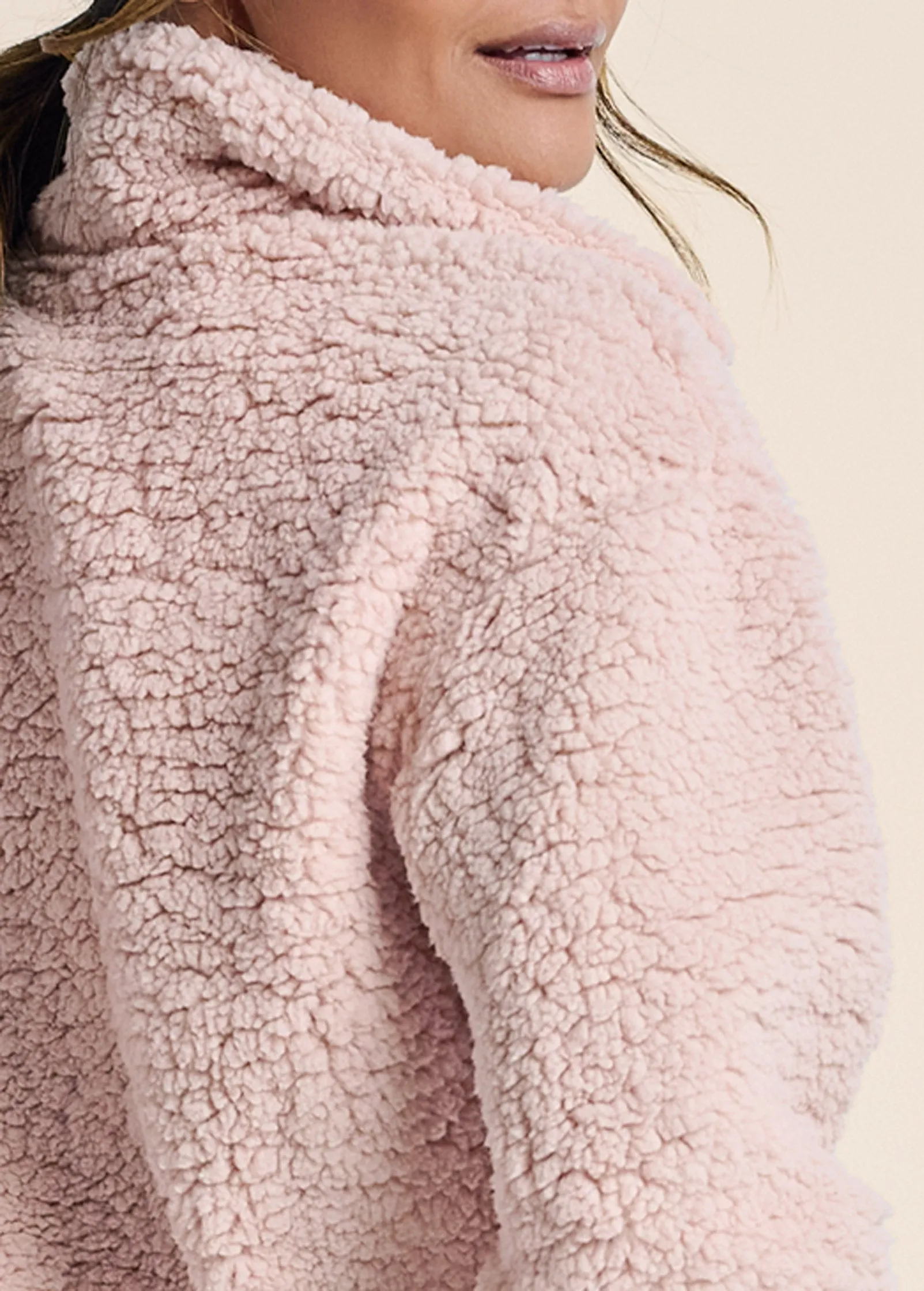 Cozy Sherpa Zip Sweatshirt - Peach Blush sold by VENUS product image thumbnail 4