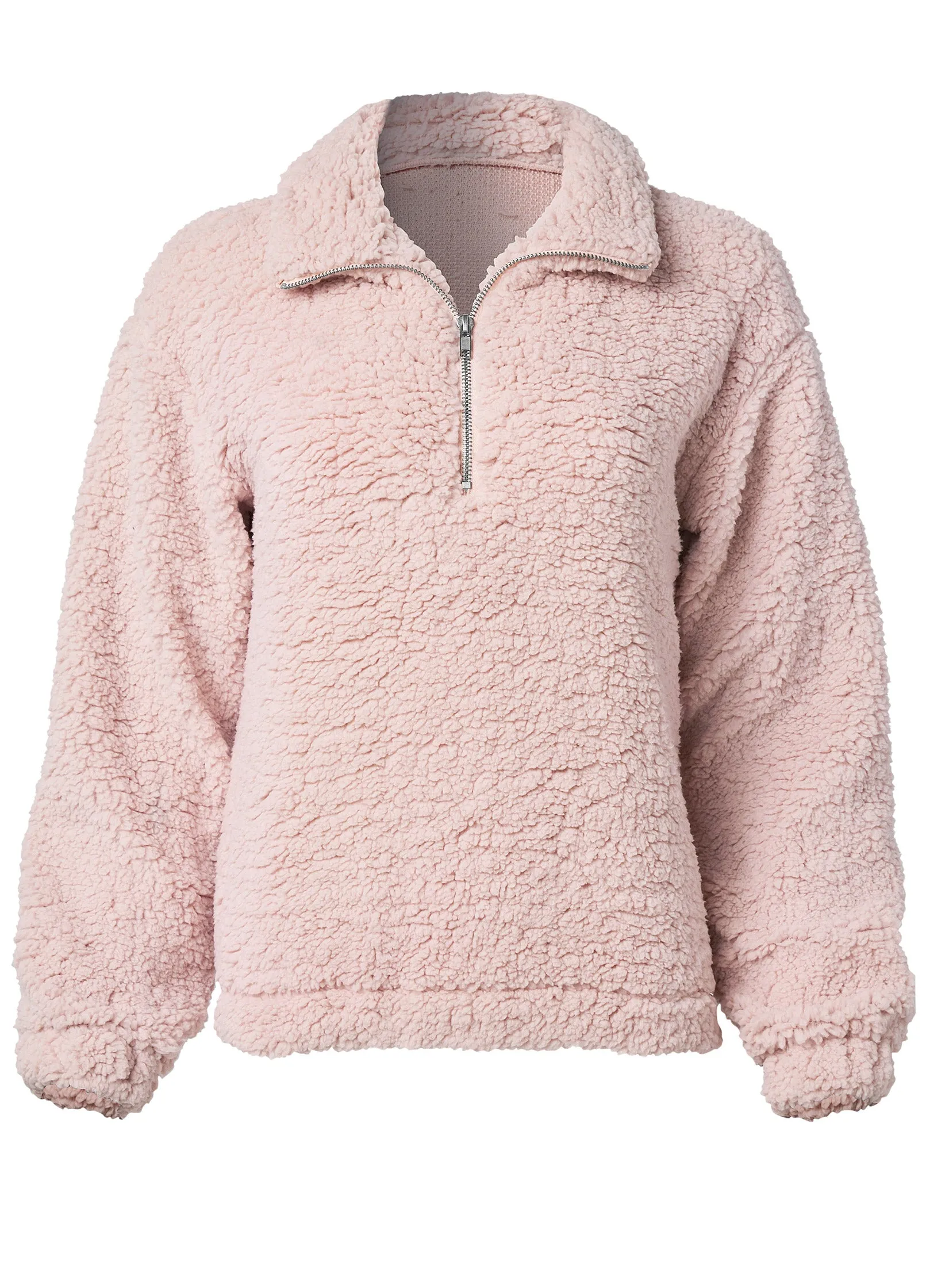 Cozy Sherpa Zip Sweatshirt - Peach Blush sold by VENUS product image thumbnail 5